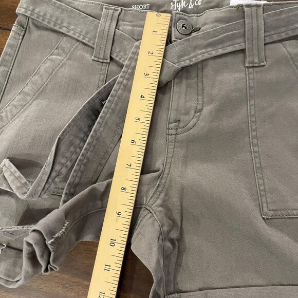 NWT Style & Company Stretch Pocketed Sash Tied Cuffs Short Olive Drab 4 Petite - Picture 13 of 16